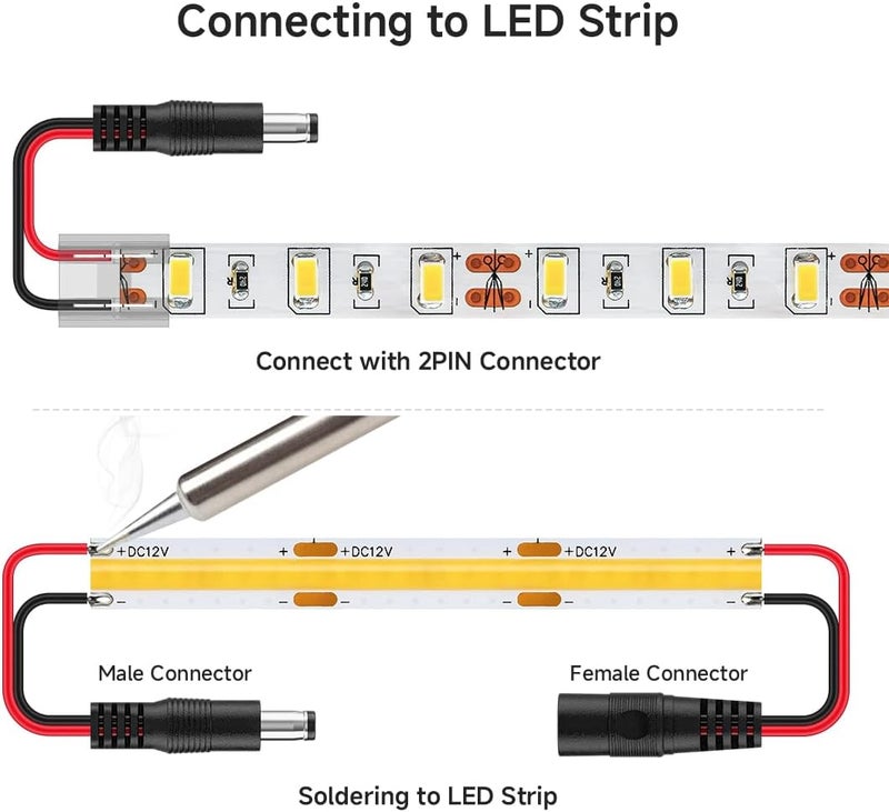 BTF-LIGHTING 10 أزواج من موصلات قابس أسطوانة 16 سم 20AWG 5.5 مم × 2.1 مم ذكر/أنثى إلى سلك موصل كابل طاقة DC لشرائط LED FCOB COB 2PIN - Image 4